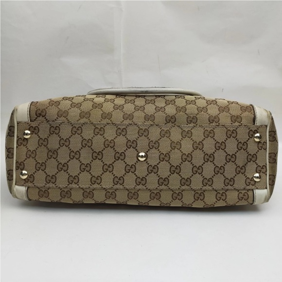✨ GUCCI ✨ Authentic GG Canvas White Leather Flower Handbag Satchel Tote - Picture 8 of 16